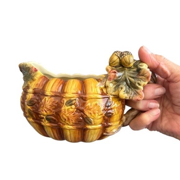 Majolica Golden Tones Autumn Thanksgiving Pitcher Set of 2 - Picture 10 of 12